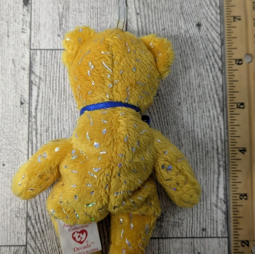 Ty Decade Golden Plush Bear with Bell and Blue Ribbon
